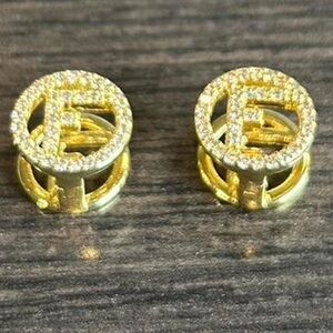 Gold plated F rhinestone stud earrings #glam #party